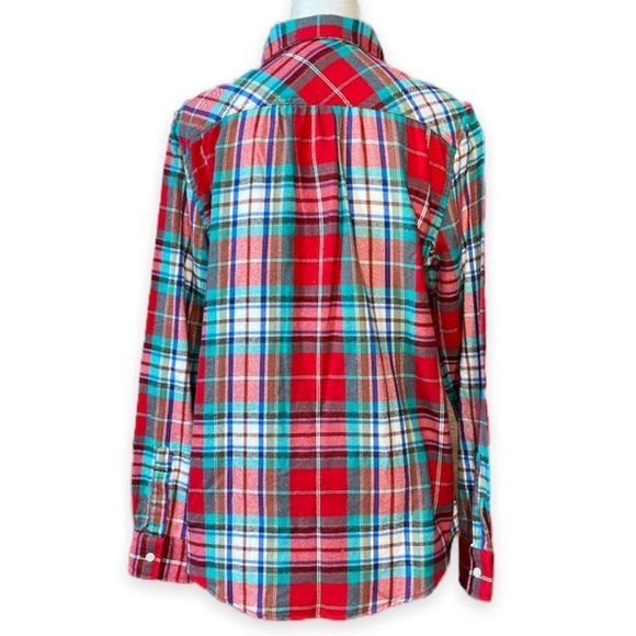 Lands' End Flannel Plaid Button Down Shirt Red Green Blue Long Sleeve Women's 10 - Picture 2 of 10
